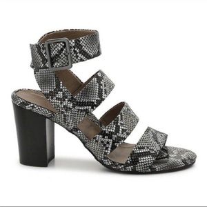 Vionic Blaire leather sandal heels - black and white snakeskin - Size 6